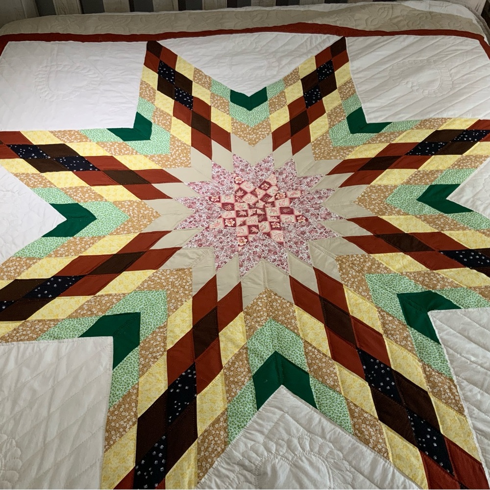 Hand Sewed Multicolor braided  Star Pattern Quilt